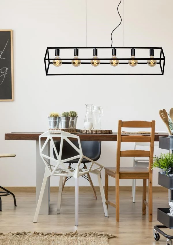 Lucide FABIAN - Pendant light - 6xE27 - Black - ambiance 1